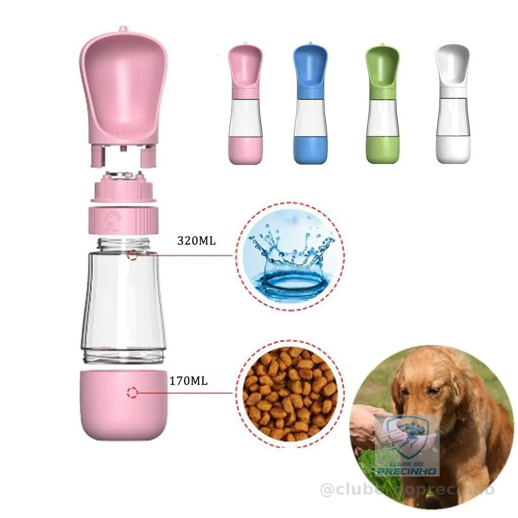 490ML 2 Em 1 Garrafa De Água Portátil Para Gatos Cães E Dispensador Multifuncional