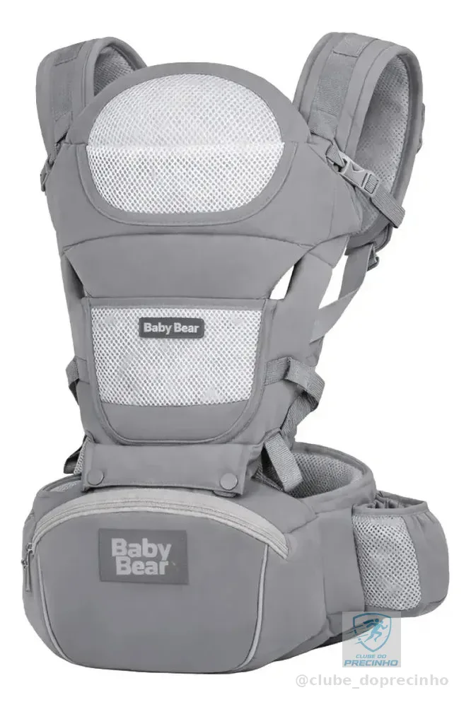 Bolsa Canguru Ergonômico Bebê Mãe Premium 12 Posições 4 Em 1 Baby Bear Cor Cinza