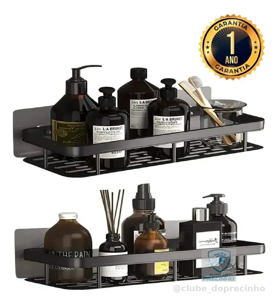 Kit 2 Suporte Porta Shampoo Sabonete Prateleira Banheiro Adesivo Parede Sem Furar Box Luxo Cor Preto Homeroarte