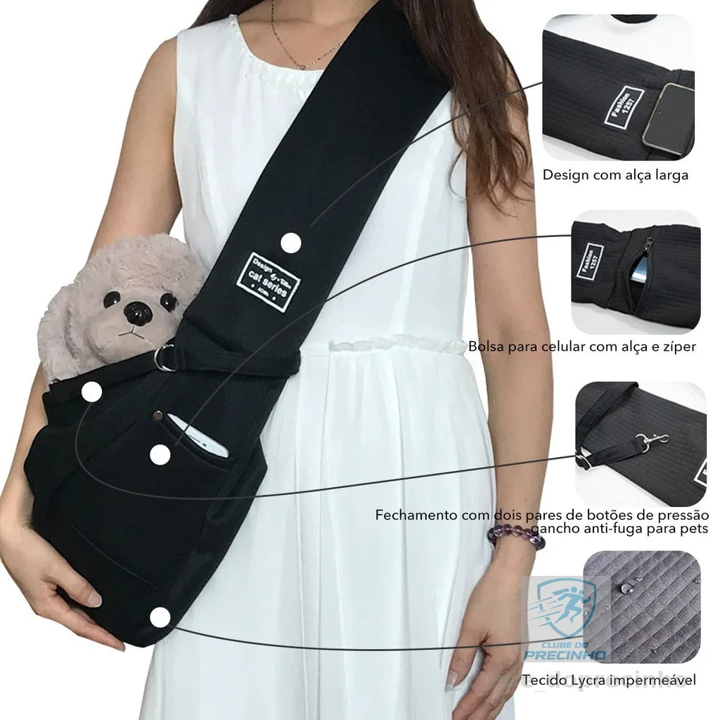 Mochila de Transporte Pet – Bolsa Sling Portátil para Gatos e Cachorros com Alça Ajustável, Viagem e Passeio Confortável