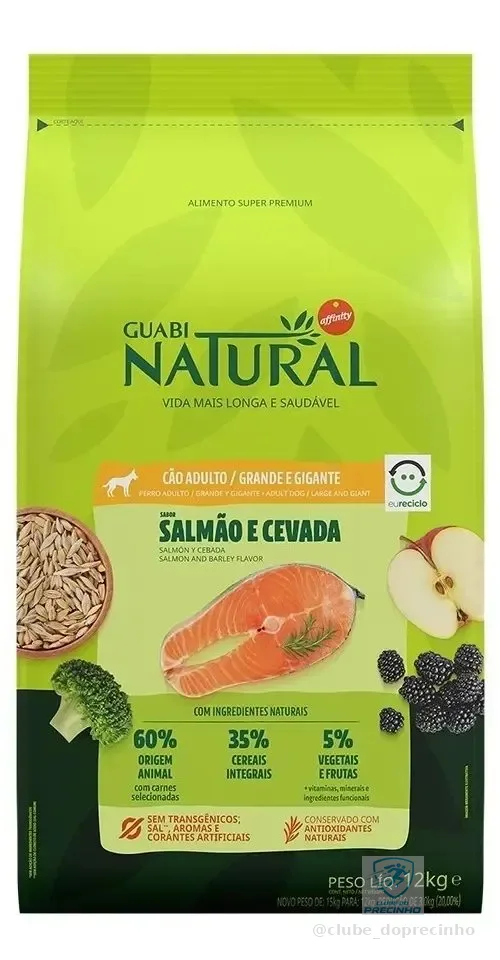 Ração Seca Natural Super Premium para Cães Adultos de Raça Grande/Gigante com Salmão e Cevada 12 kg