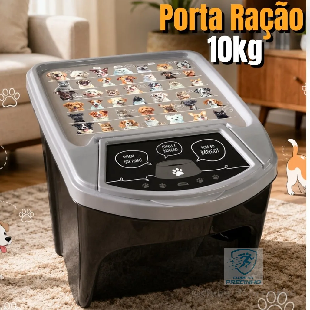 Pote Porta Ração 10 Kg Balde de Ração Pet Cachorro Gato Com Tampa Articulada SEM BISFENOL-A BPA FREE