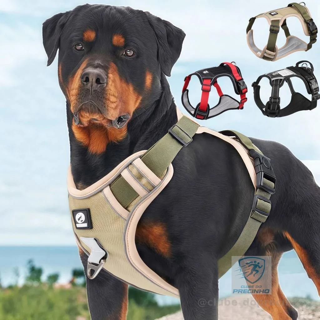 Peitoral Coleira Super Reforçada Refletiva C/ Regulagem Cachorro Grande e Médio Porte Passeio Pet