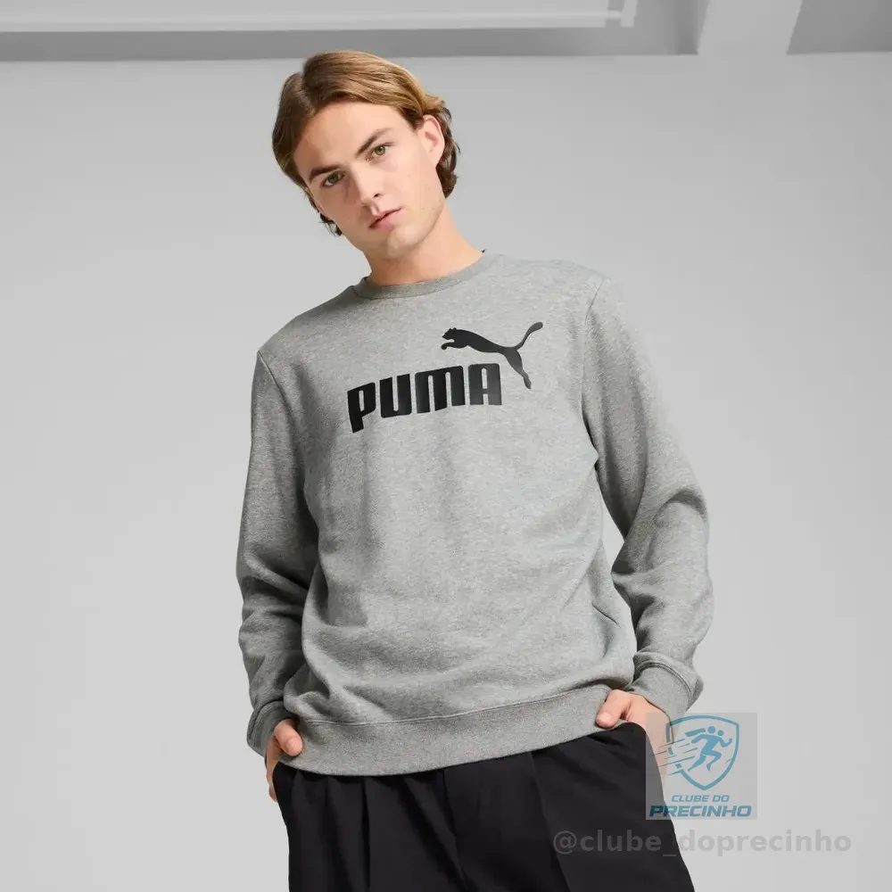 Moletom Masculino Essentials No. 1 Logo Crew Puma M Medium Gray Heather Liso