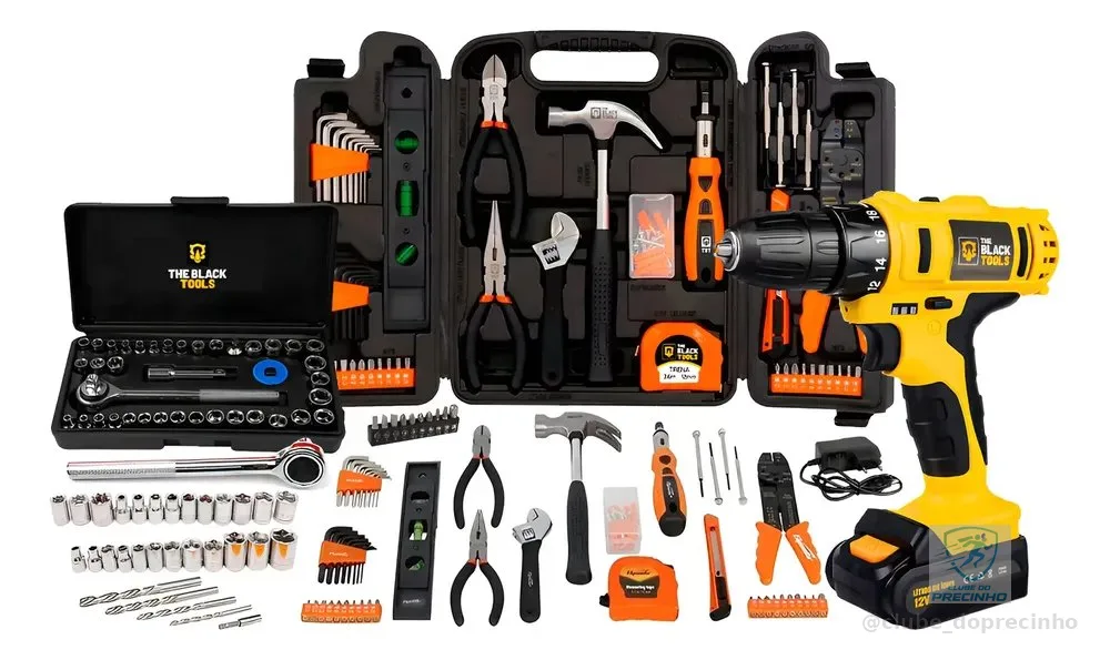 Parafusadeira Furadeira 12v + Kit Jogo Ferramentas 169 Peças
