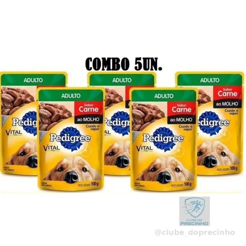 Sachê Ração Úmida Pedigree Carne ao Molho para Cães Adulto Combo com 5 unidades