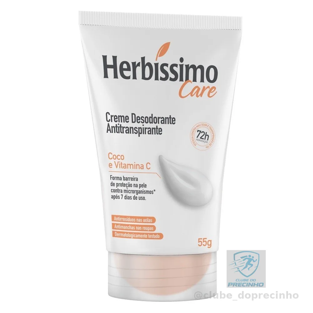 Creme Desodorante Antitranspirante Herbíssimo Bisnaga Care Coco E Vitamina C 55g
