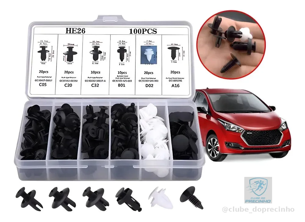 Kit 100 Presilha Grampo Parabarro Parachoque Universal Carro