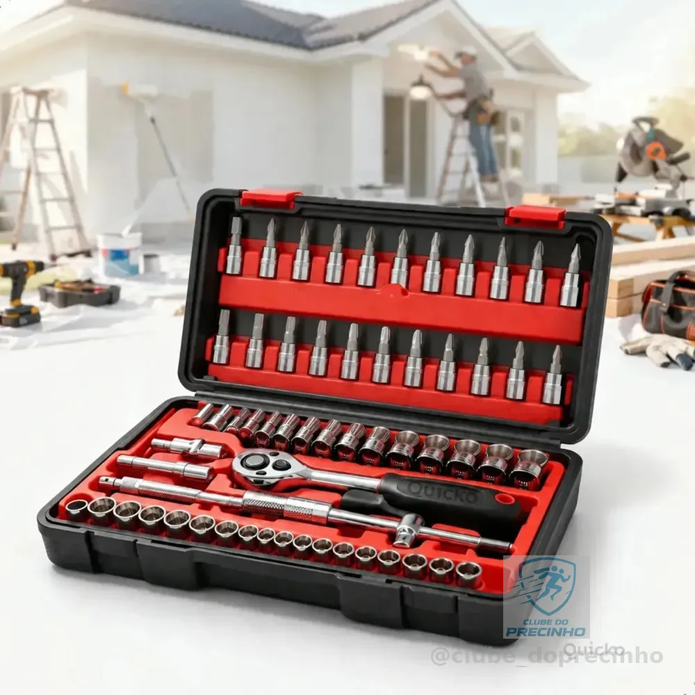 Kit Chaves Ferramentas Jogo Fenda Philips Catraca Soquete Allen 46 Peças Com Maleta Completa Manual Ideal Mecânico Manutenção Casa Carro Profissional Resistente Portátil Compacto Quicko Vermelho