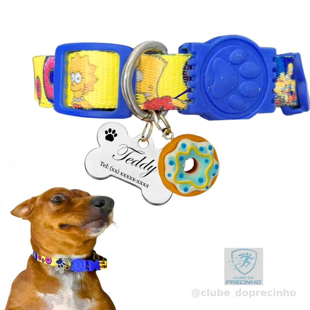 Coleira Com Pingente Plaquinha de Identificação Para Cachorro e Gato Personalizado Com Nome e Telefone