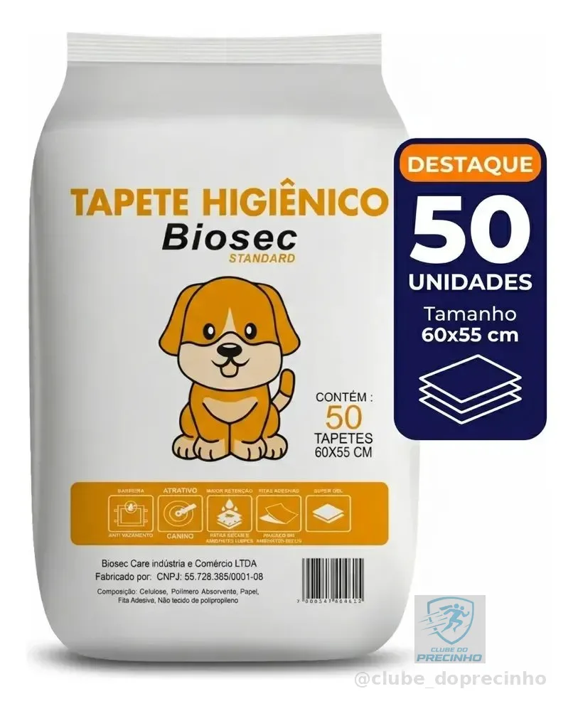 Tapete Higiênico para Cachorro 50 Unidades 60x55cm com Gel Absorvente Fralda Manta Pet Cão Com Fitas Adesivas Anti Odor Atrativo Canino