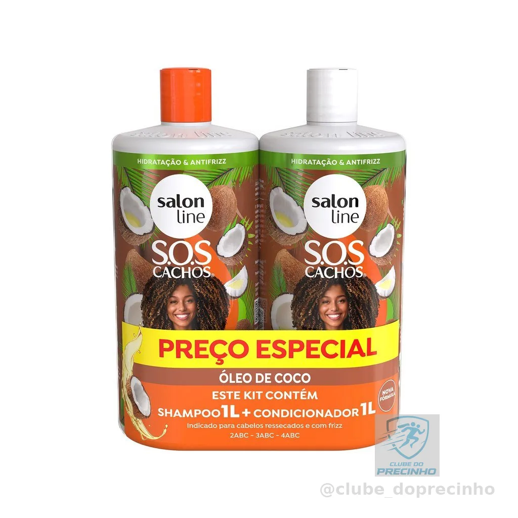 Kit SOS Cachos Coco Profundo Shampoo e Condicionador Litrão Salon Line
