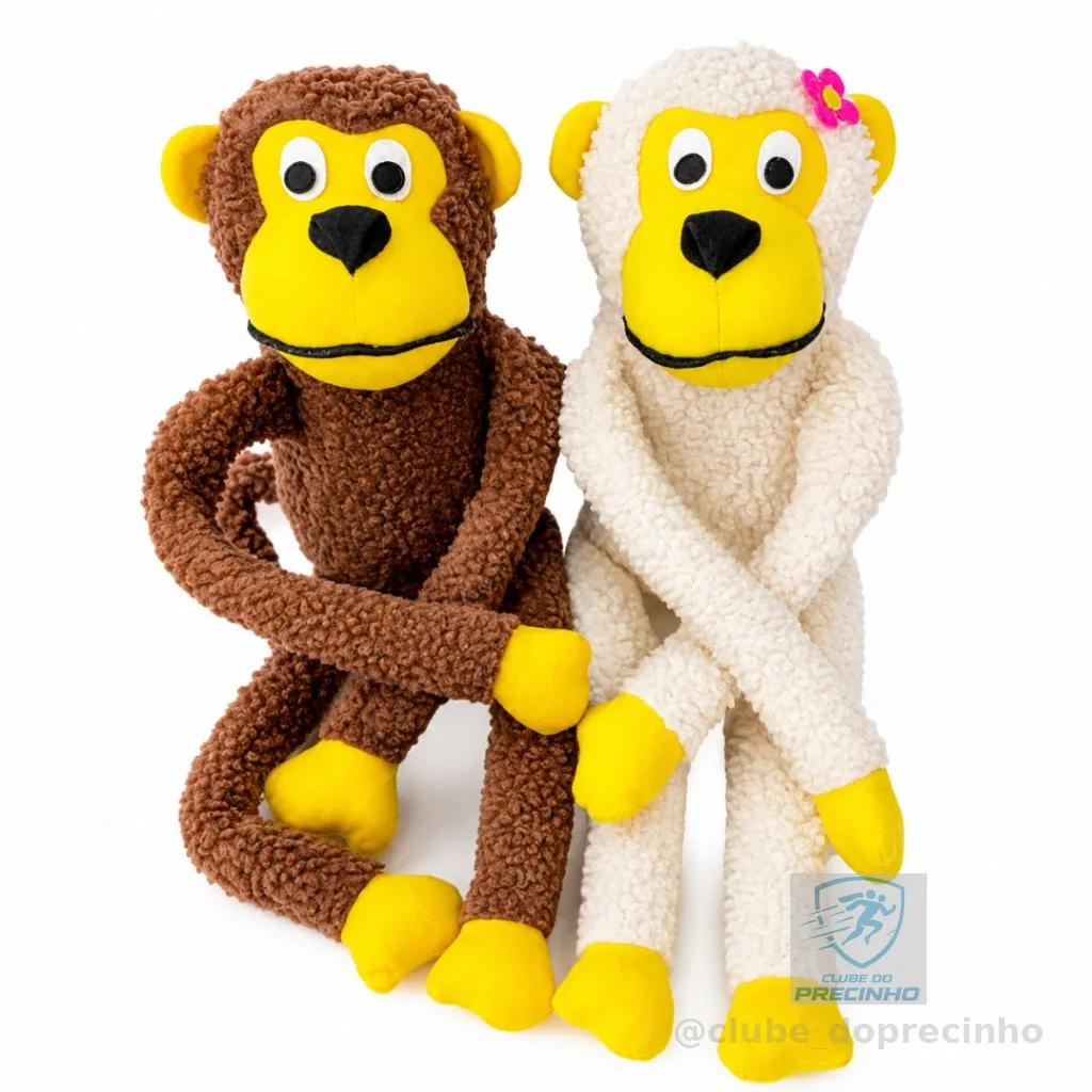 Kit 2 Pelúcias para Cachorro, Macaco 40 cm e Macaca 40 cm Apito Savana Pet