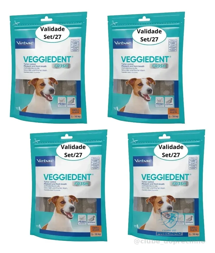 Kit 4 Veggiedent Fresh 15 Tiras Virbac P/ Cães De 5 A 10 Kg