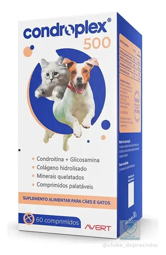 Condroplex 500 Avert Suplemento 60 Comprimidos para Cães