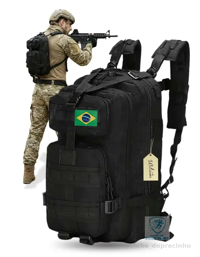 Mochila Militar Bolsa Tática Resistente 30 Litros Super Reforçada Impermeável Bandeira Brasil Brinde Utilizzei