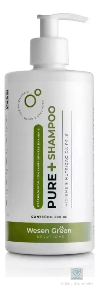 Pure+ Shampoo Wesen Green 500ml Para Pets | Pele Sensível e Irritada, Coceira, Lambeduras | Seguro para Banhos Frequentes em Cães e Gatos