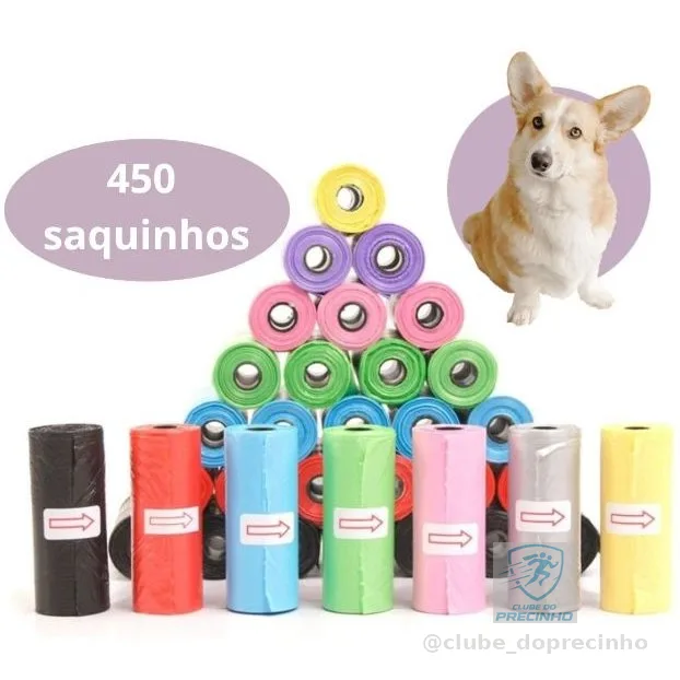 450 saquinhos cata coco Kit 30 Rolinhos C/15 Sacos De Lixo Coco Pet Gato E Cachorro saco plastico