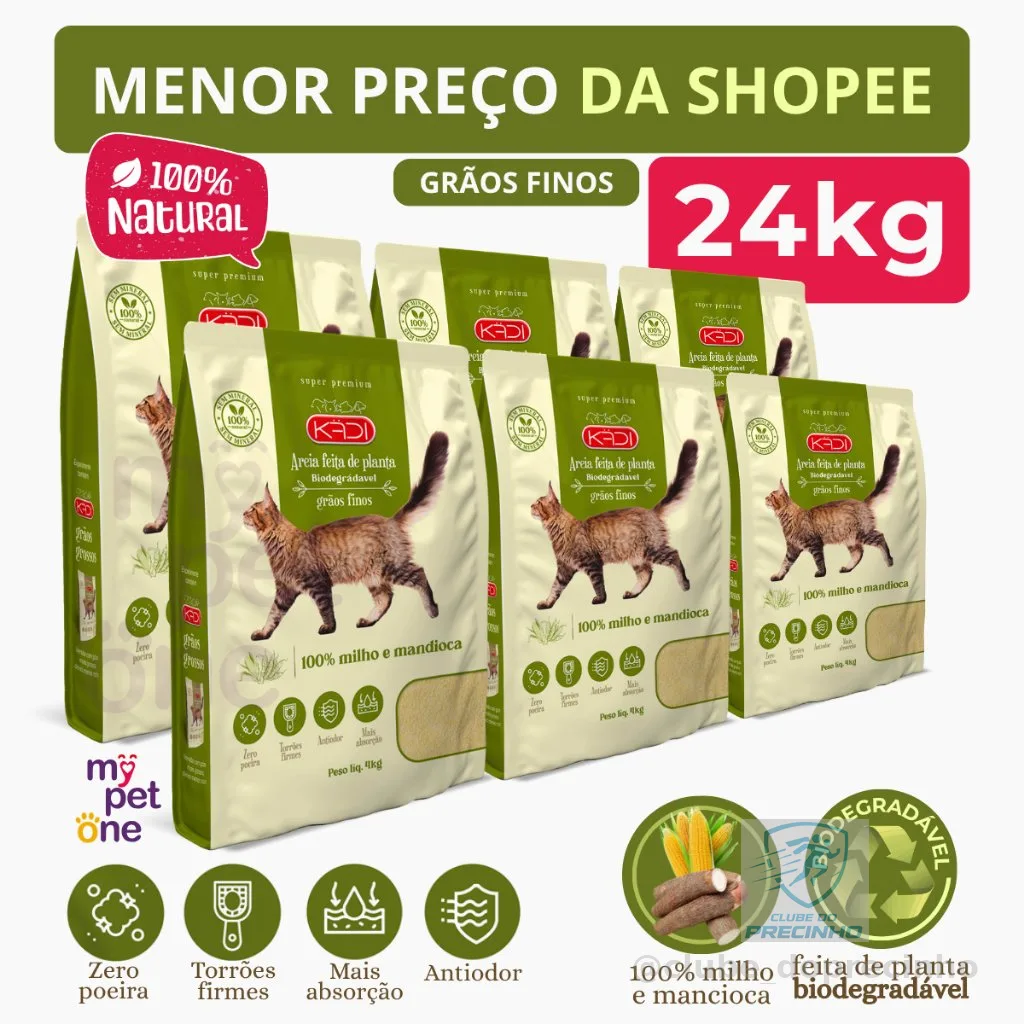Kit 6 Areia Biodegradável 4 Kg Grãos Finos - Kadi