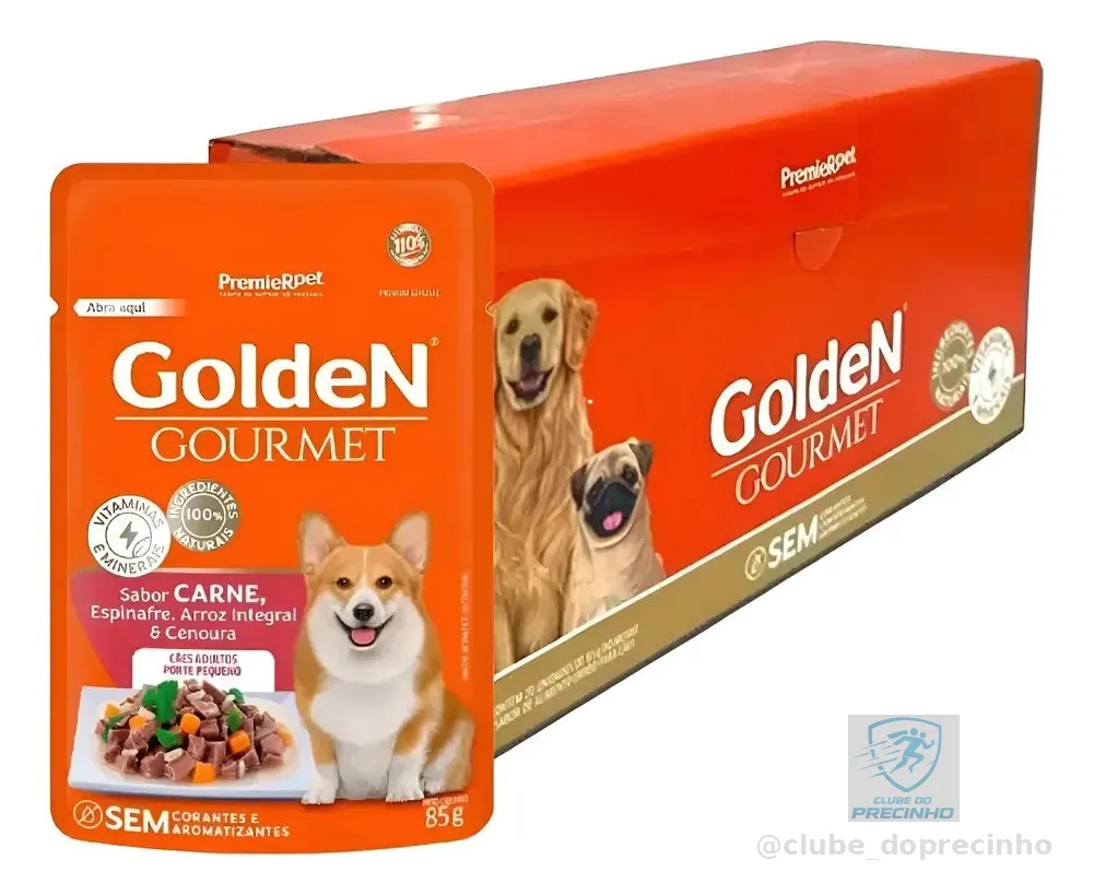 Kit 20 Sachês Golden Gourmet Cães Adultos Pequenos Carne 85g