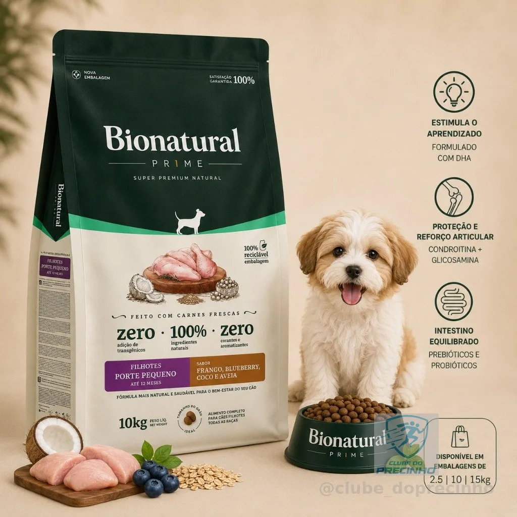 Ração Bio Natural Prime Junior Cães Filhotes Raças Pequenas Frango 10kg Super Premium Blueberry