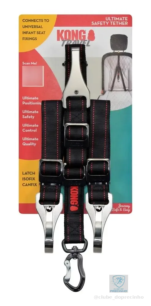 Cinto de Segurança para Cachorro Kong Isofix Preto Ajustável e Lavável