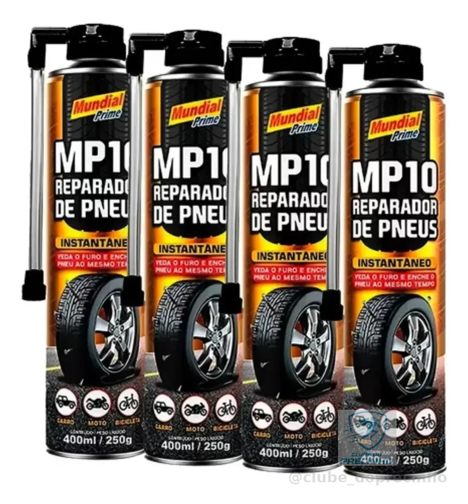 4x Spray Reparador De Pneu Furado Mp10 Mundial Prime 400ml