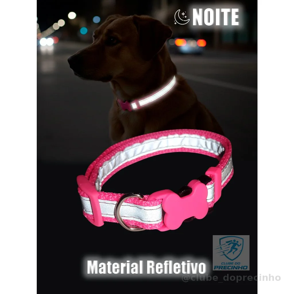 Coleira Refletiva para Cachorros Ajustável MLT PET – Segurança Noturna, Alta Visibilidade em Passeios, Não é LED