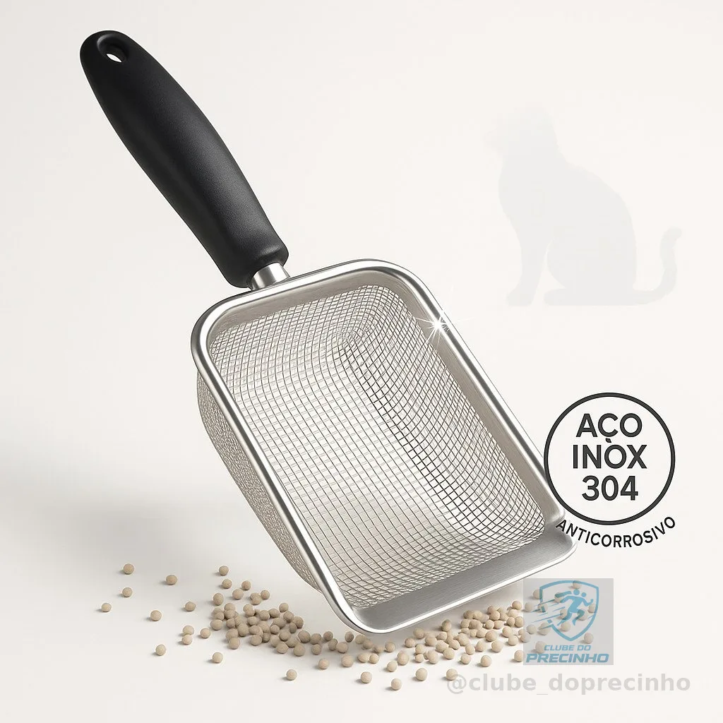 Pá Inox Higiênica para Gatos, Terrários e Gaiolas | Peneira Fina Anticorrosiva Resistência 304