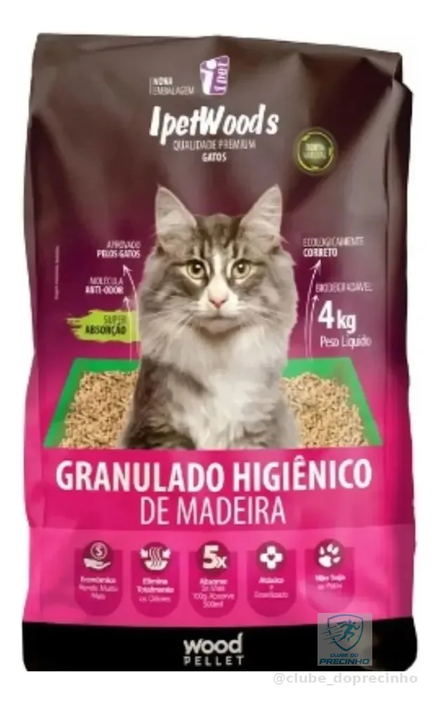 Granulado De Madeira Ipet Wood's Gatos 4kg