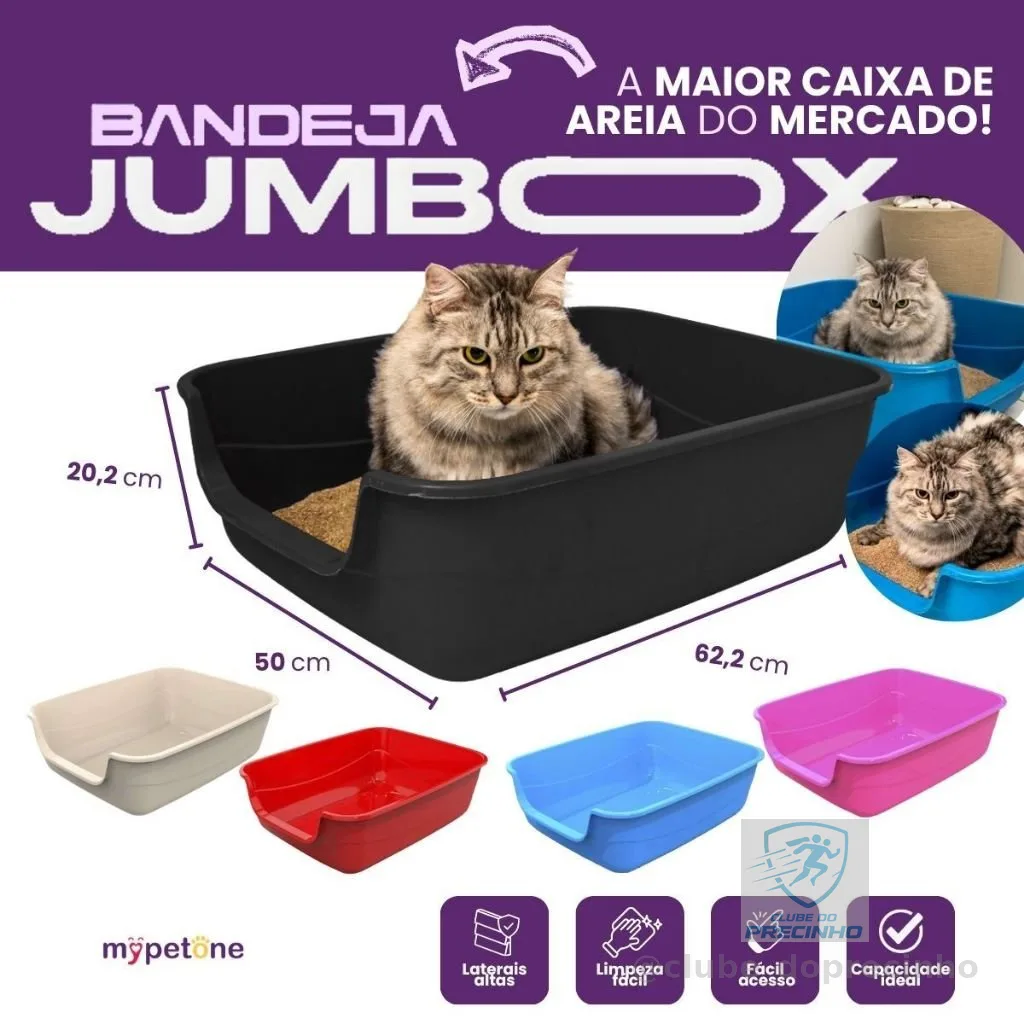 Caixa de Areia Gatos Grande 62x50x20 Furba Jumbox Pet Injet