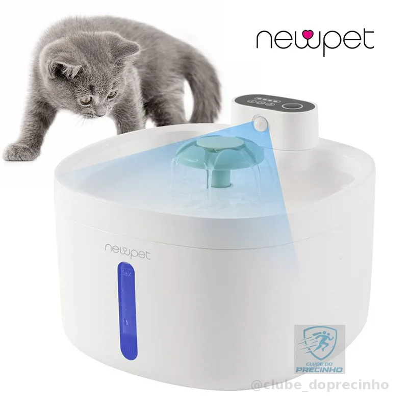 Newpet Bebedouro Fonte de Água Elevado Automático Com Filtro 3 Estágios Para Pet Cachorro Gato com Sensor e Filtro 2.6L