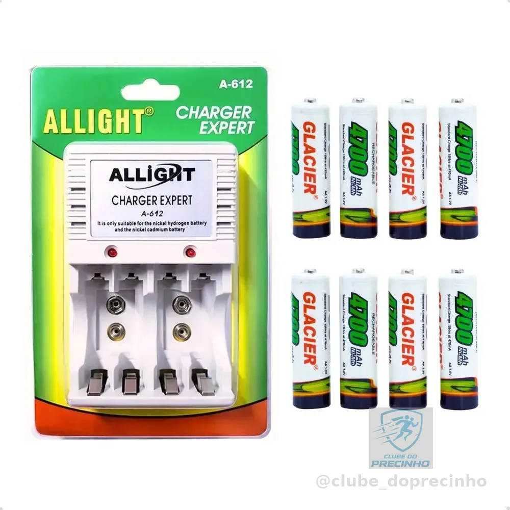 Kit 8 Pilhas Recarregáveis + Carregador Rápido Bivolt Aa/aaa