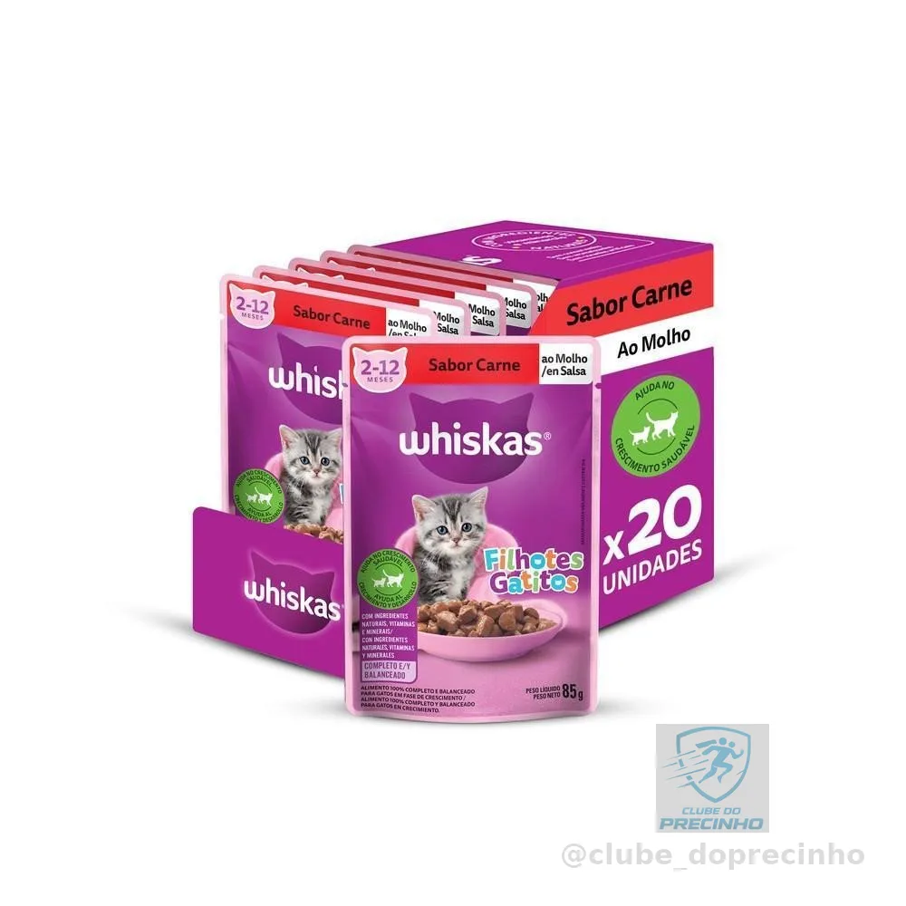 Kit Ração Úmida Carne ao Molho para Gatos Filhotes 20 Unidades Whiskas Sachê