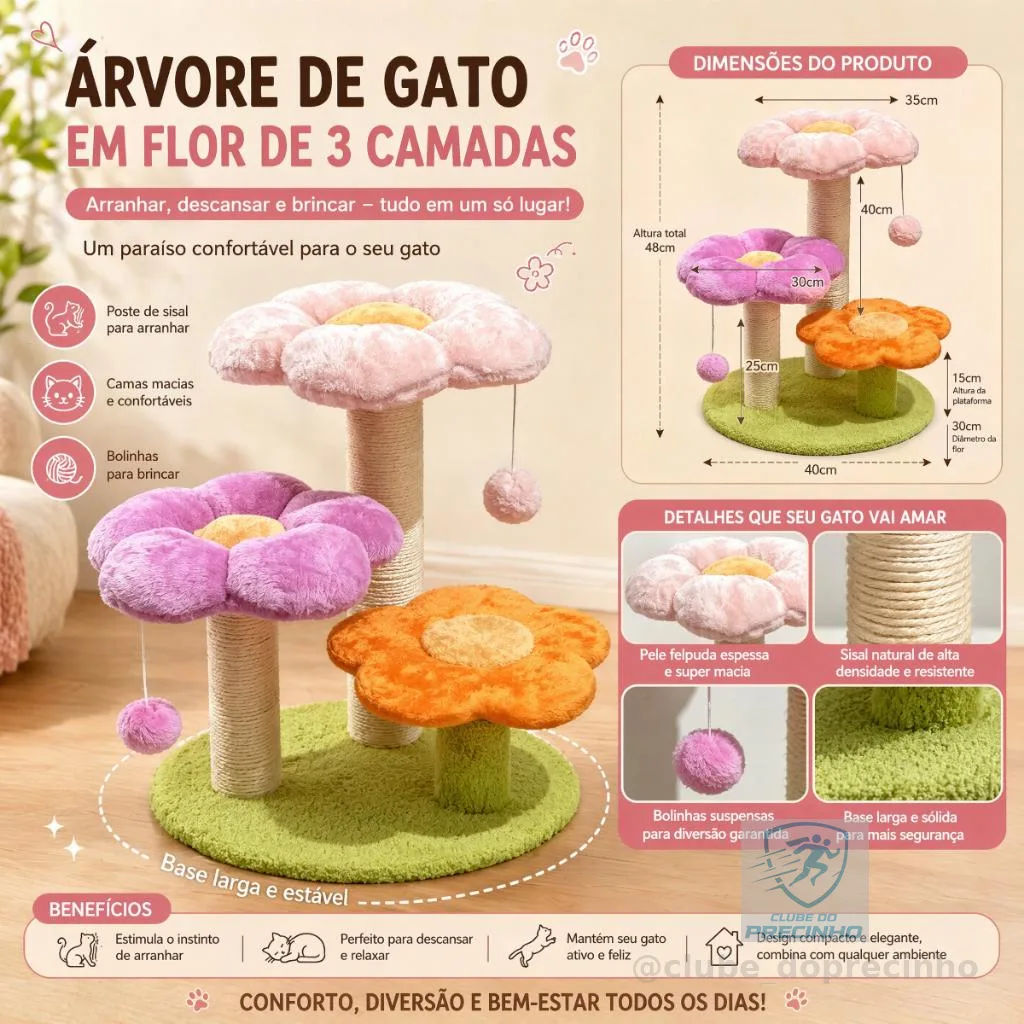 Newpet-Arranhador Multinível Formato de Flor Colorido, Playground Aconchegante para Gatos de Todos os Tamanhos