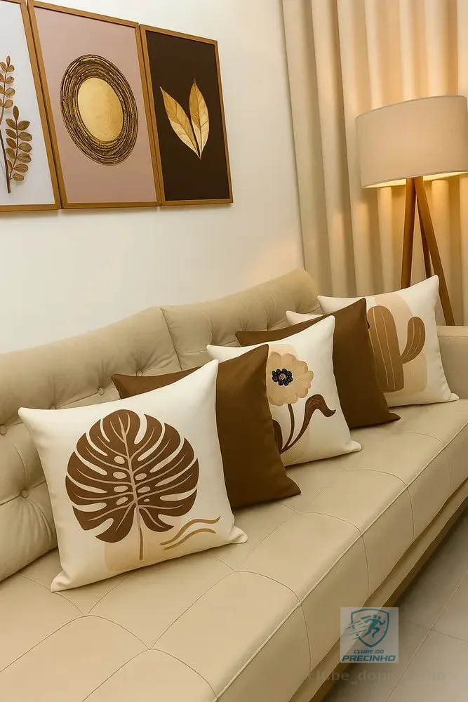 Kit 5 Capas De Almofadas Decorativas 45x45 Tecido Suede Marrom Flores