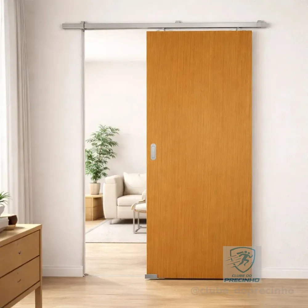 Porta De Correr Madeira Master 92x210 Cm Reversível E Quarto Nogal Mel Liso