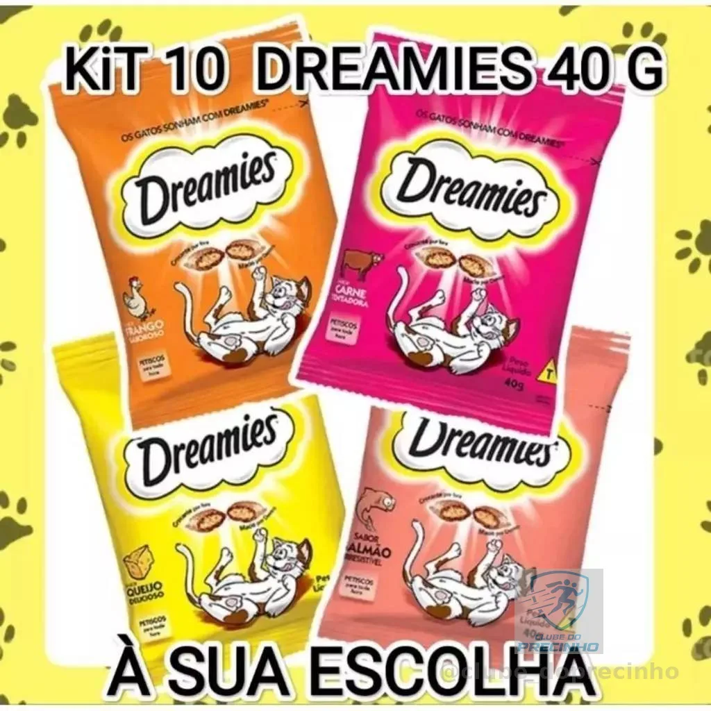 Kit Com 10 Unidades Petiscos Dreamies Para Gatos Adulto 40G Sabores Carne Frango Queijo Salmão