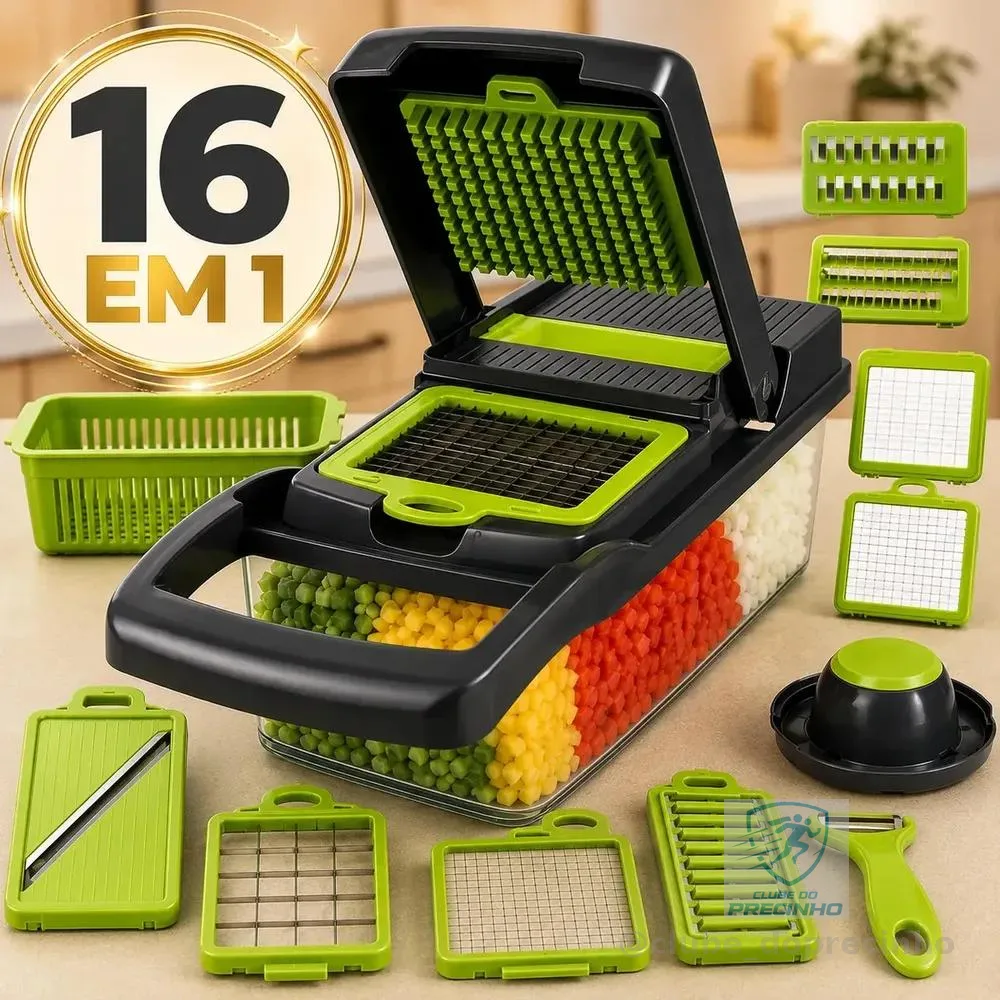 Cortador Fatiador Ralador De Legumes Frutas Vegetais Triturador Picador Manual 16 Peças para Cozinha Mandolin Inox Sólar