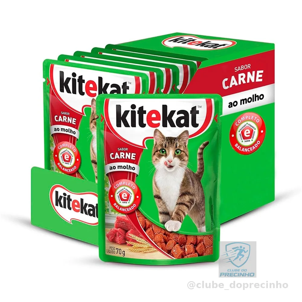 Kit 12 un. Ração Úmida Kitekat Sachê Gatos Adultos Carne ao Molho 70g