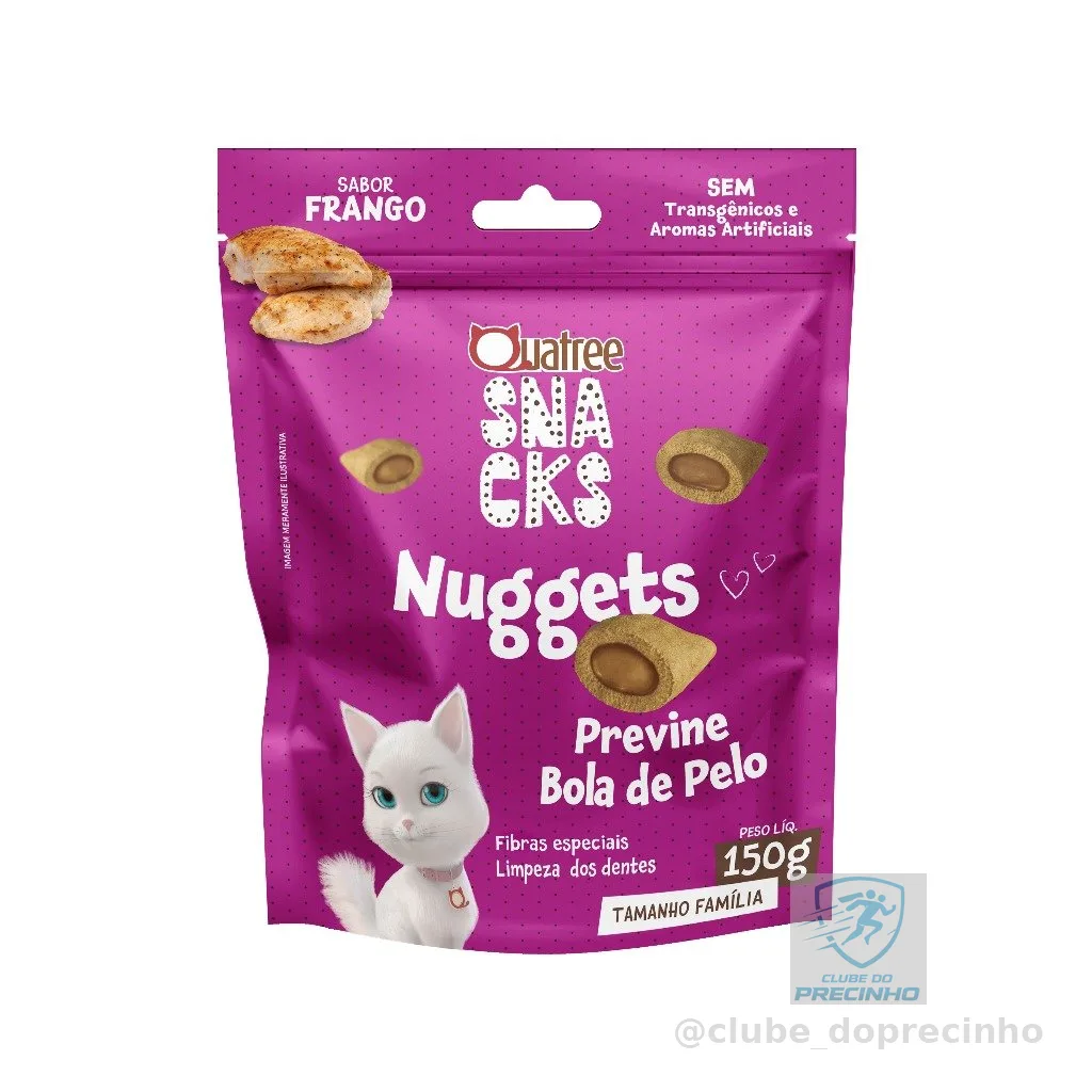 Petisco Snack Quatree Gatos Nuggets Frango Bola de Pelo 150 gr