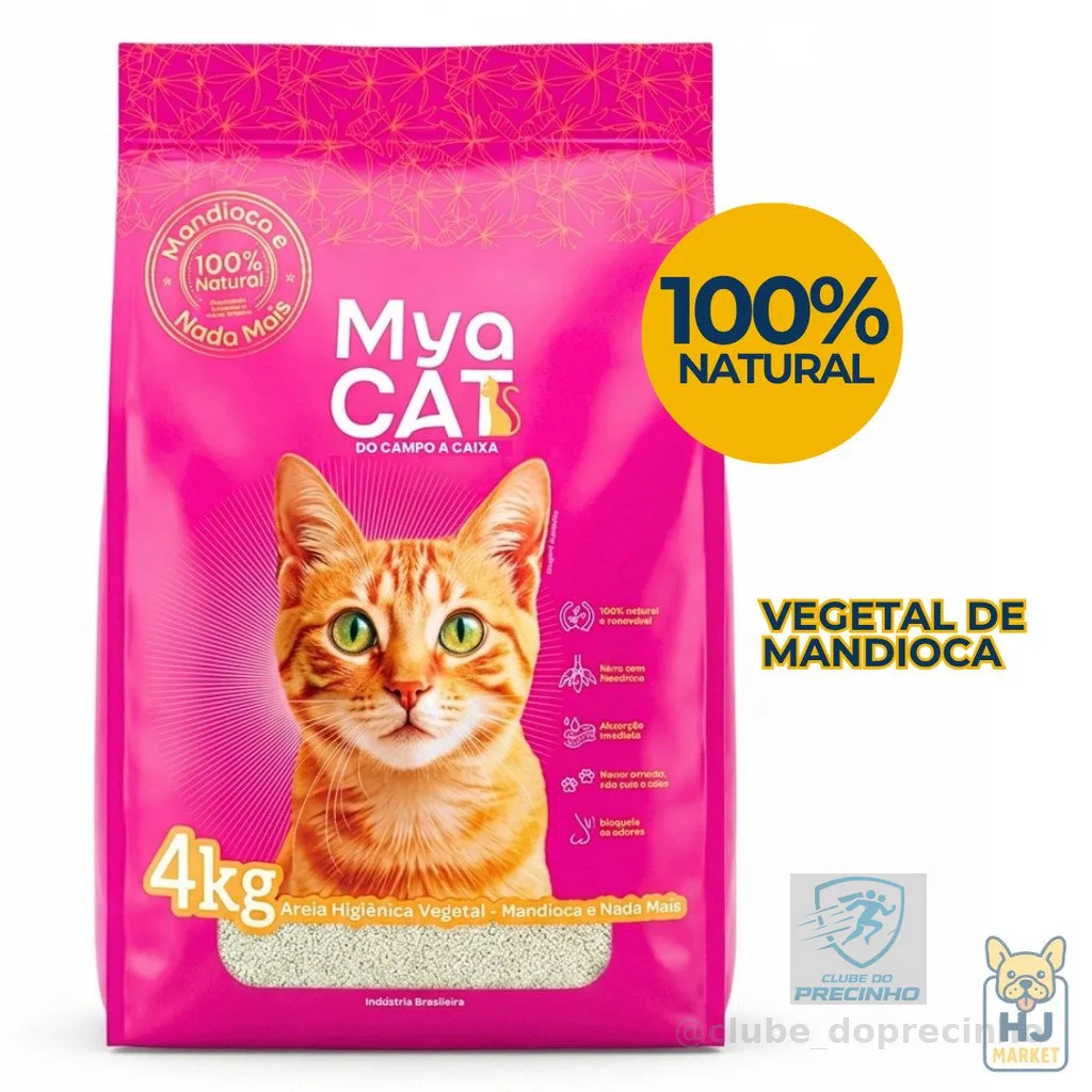 Areia Gatos Mya Cat 100% Mandioca Biodegradável Grãos Finos Higiênica 4kg