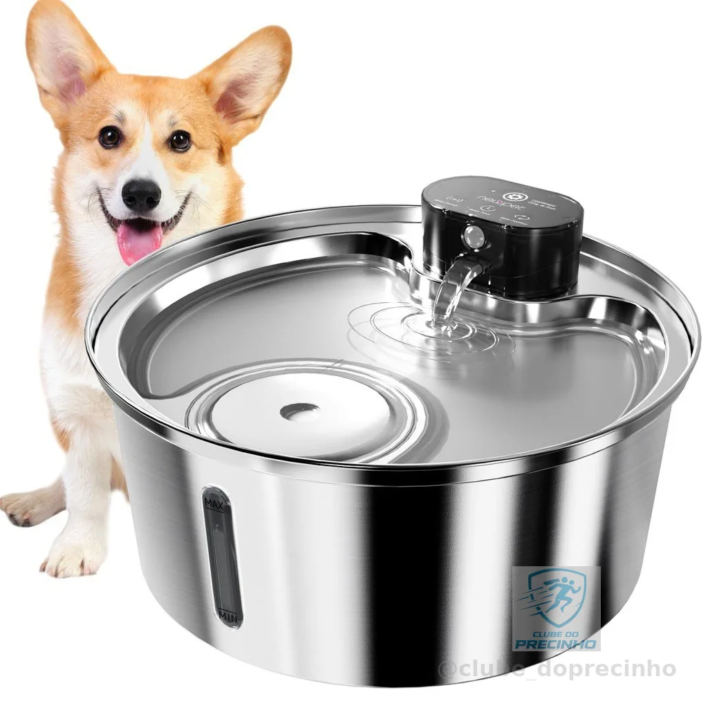 Newpet 7.5L De Aço Inoxidável Sem Fio Sensor De Recarga Cat Water Fountain Fonte Automática Para Cães E Gatos- Bivolt
