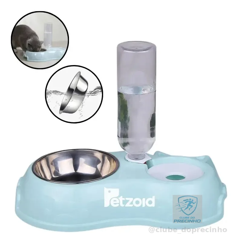 Comedouro E Bebedouro Automático Para Cães E Gatos Filhotes Cor Azul