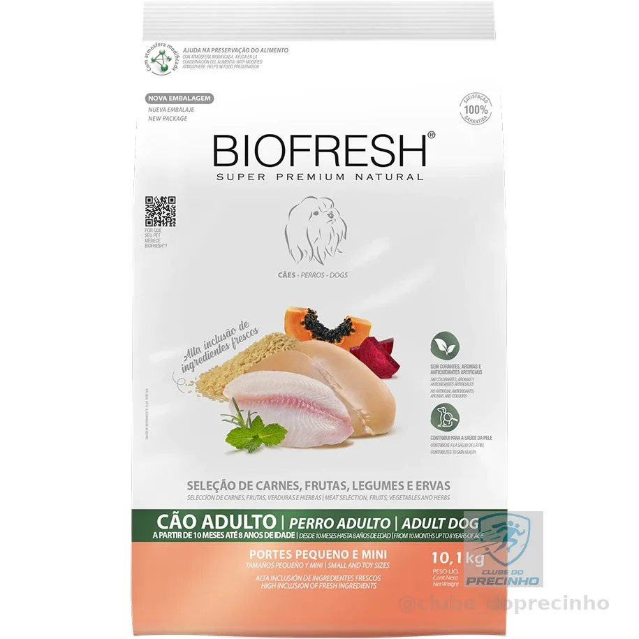 Ração Biofresh Cães Adultos de Raças Pequenas e Mini Seleção de Carnes 10,1KG