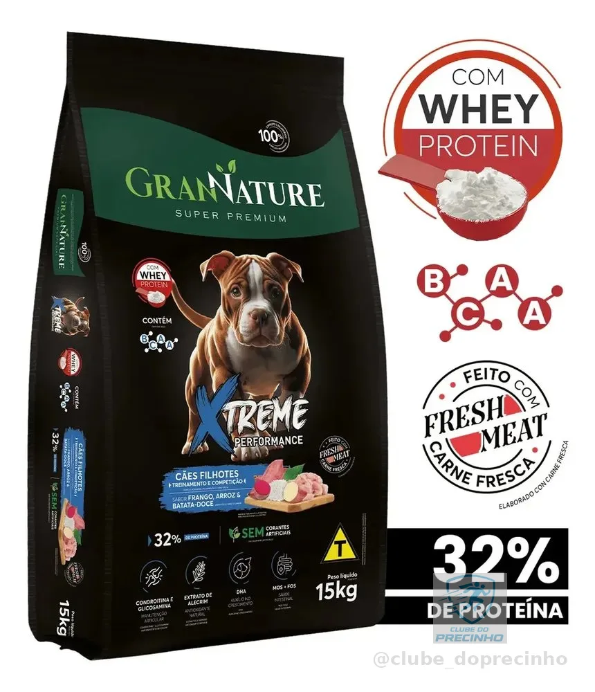 Ração para Cão Filhote GranNature Xtreme Performance, de Frango e Batata Doce, 15 kg