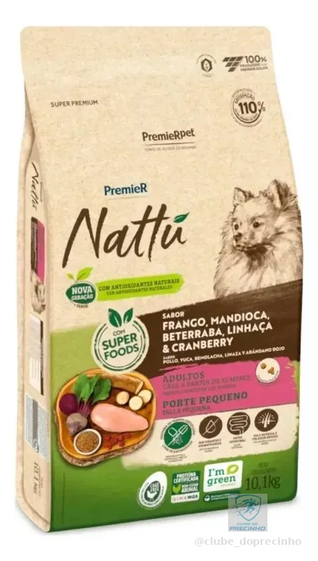 Ração Nattu Cães Adultos Porte Pequeno Sabor Mandioca 10,1kg