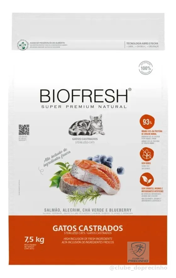 Ração Biofresh Super Premium Gato Castrado Adulto Sabor Salmão 7,5kg