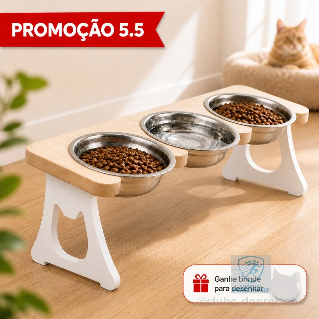 COMEDOURO EM INOX TRIPLO PARA GATOS OU CACHORROS PEQUENOS