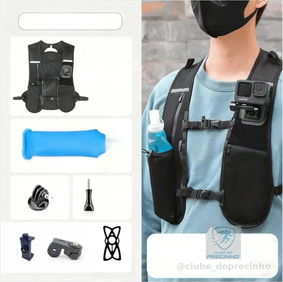 Colete Mochila Corrida Hidratação Suporte Câmera Ação
